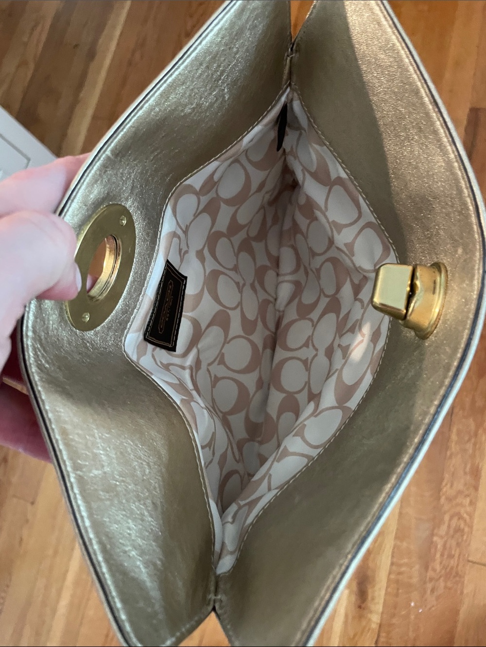 Coach Golden Metallic Turnlock Clutch - Picture 5 of 9